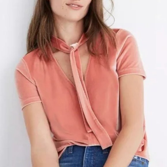 Madewell Tops - • [Madewell] Velvet Tie Neck Top •